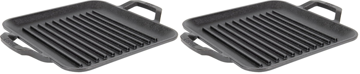 11" Cast Iron Square Grill Pan - Chef Collection - Pre-Seasoned Cast Iron Pan - Versatile Cooking - Indoor & Outdoor Use - Incredible Heat Retention (Pack of 2) by Lodge – 11"