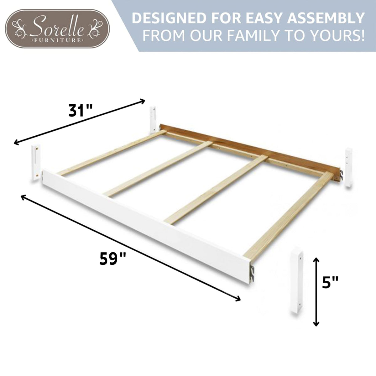 Full Size Adult Bed Rails by Sorelle – 76" X 55" X 46", Wood, Vintage White, Model 215-VW