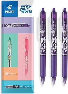 Pilot FriXion Clicker Fine Erasable Friction Rollerball Pen - Retractable Tip 0.7mm Nib 0.35mm Line Width - Wallet Pack of 3 - Violet Ink