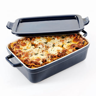 Ovente Ceramic Baking Dish with Lid, 3 Quart, Blue