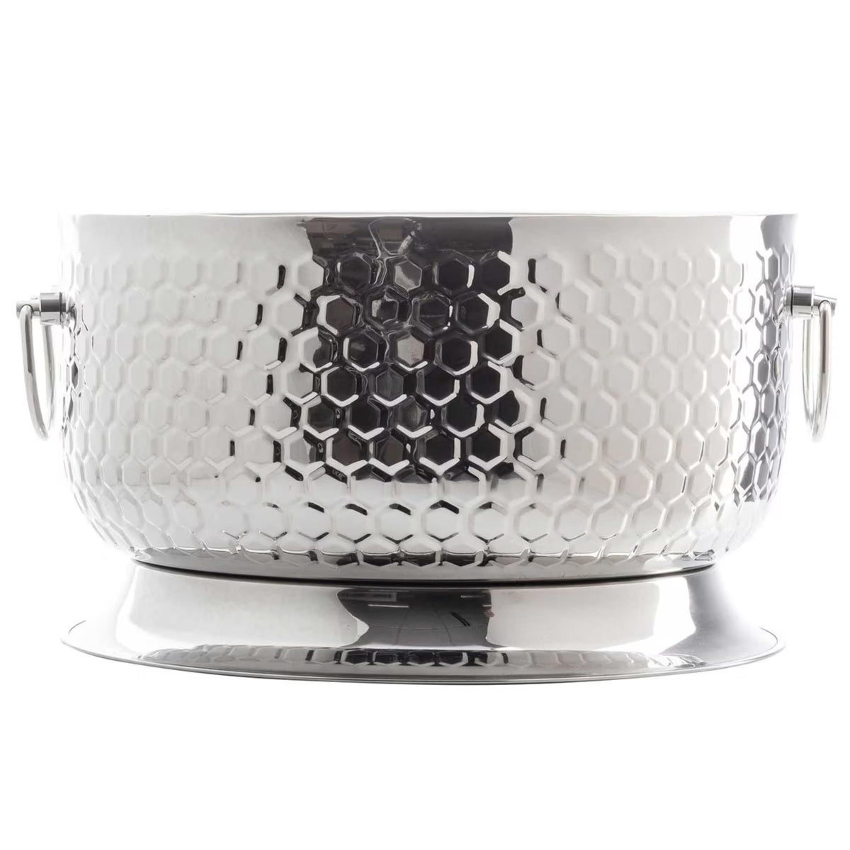 Hive Collection Round Beverage Tub with Base by Tablecraft – Medium, Stainless Steel, Silver, Model 12851