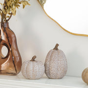 DN Deconation Resin Pumpkin Decor, Geometric Faceted Set of 2, Brown