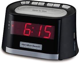 Hamilton Beach Commercial Hospitality Clock Radio Alarm Clock with USB Phone Charging Port HCR410