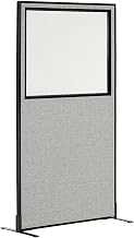 Global Industrial 36-1/4"W x 72" H Freestanding Office Partition Panel with Partial Window, Gray