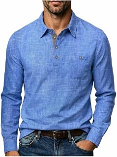 Mens Linen-Like Polo Shirts Casual Beach Comfy Lightweight Tops