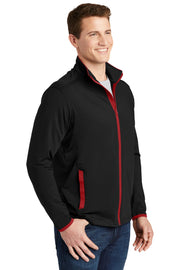 Unisex Sport-Wick Stretch Contrast Full Zip Jacket by SPORT-TEK – X-Small, Black/ True Red, Model ST853