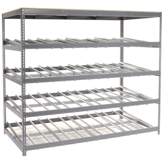 4 Level Single Depth Gravity Flow Carton Rack by Global Industrial – 48"L x 96"W x 84"H, Alloy Steel, Grey, Model 184058
