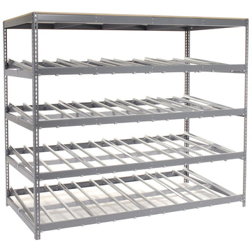 4 Level Single Depth Gravity Flow Carton Rack by Global Industrial – 48"L x 96"W x 84"H, Alloy Steel, Grey, Model 184058