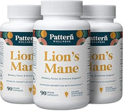 Pattern Wellness Lion’s Mane Mushroom Supplement – 270 Vegan Capsules | Supplement Capsules for Cognitive & Focus Support – Enhanced Absorption