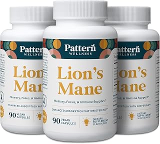 Pattern Wellness Lion’s Mane Mushroom Supplement – 270 Vegan Capsules | Supplement Capsules for Cognitive & Focus Support – Enhanced Absorption