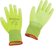 Global Industrial Flat Polyurethane Coated Gloves, Small, Hi-Viz Lime, Lot of 12