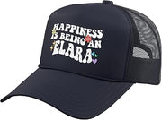 Retro Groovy Happiness is an Elara Trucker Hat with Adjustable Mesh Back
