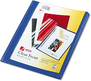 ACCO Brands ACCO 26102 Clear Front Report Covers: Prong Fastener, 1/2 Cap., Blue Vinyl Back, 10/pk