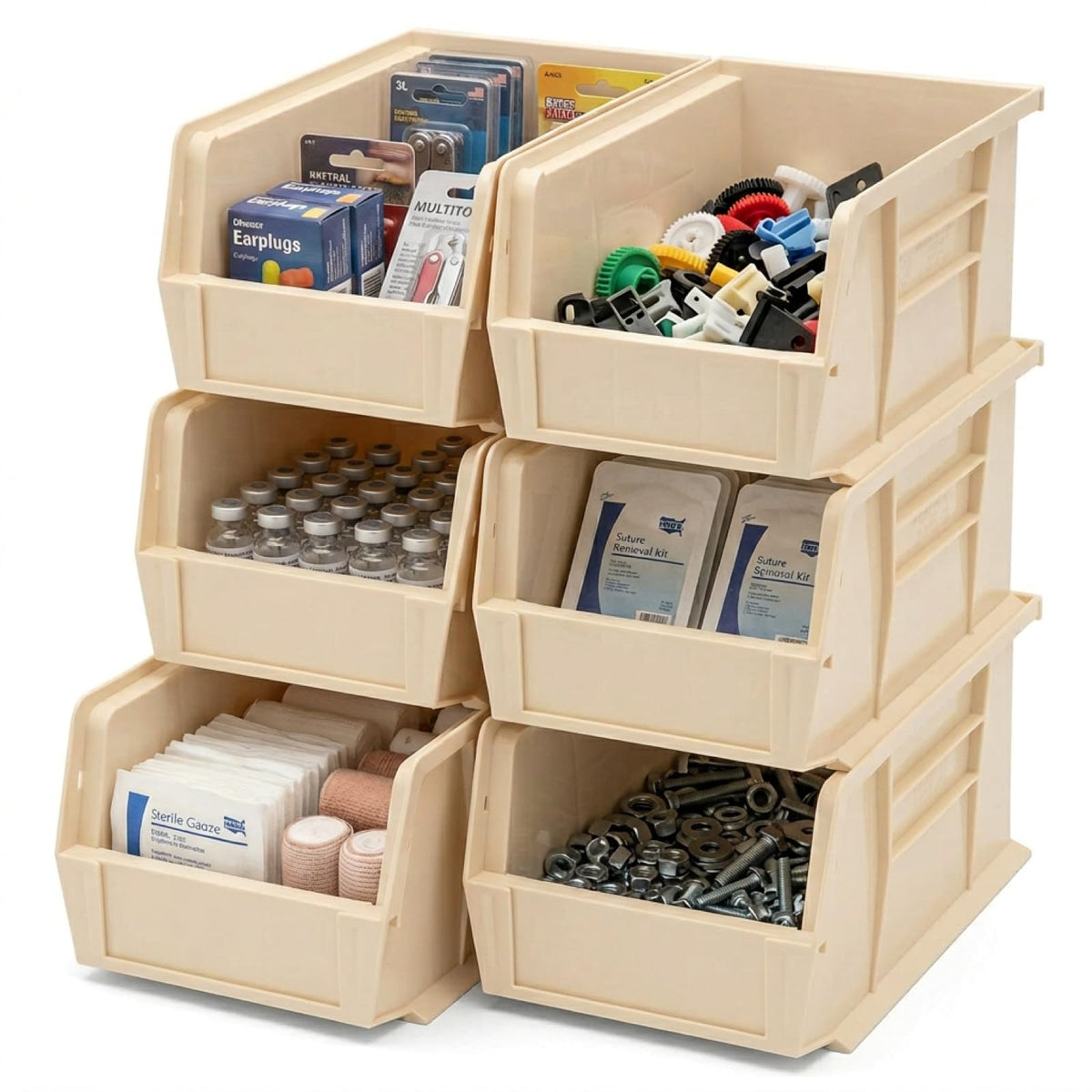 QUANTUM STORAGE SYSTEMS Ivory / 10L x 6W x 5H / Ultra Stack & Hang Open Storage Bins