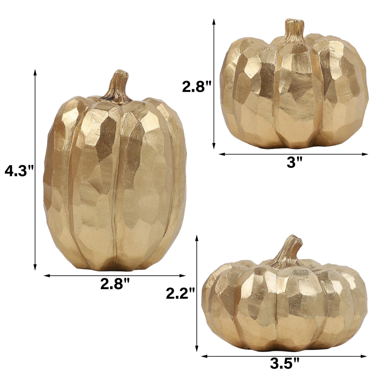 Winemana Gold Pumpkin Decor, Resin Set of 3, Assorted Sizes