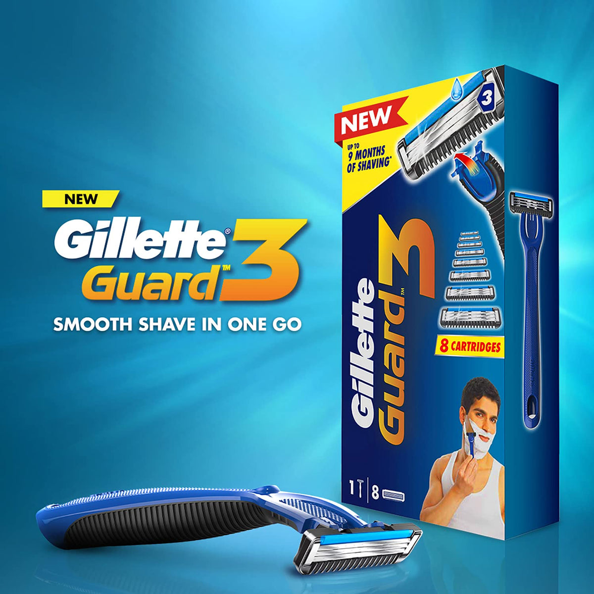 Guard 3 Single Razor with 8 Blades Pack by Gillette – Grey1.7, Pack of 5, Model 82325856