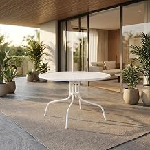 White Dining Table for Outdoor Settings, Modern Design, Durable Material, Weather-Resistant, Sturdy Construction, Suitable for Patio, Garden