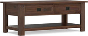 SIMPLIHOME Rayburn 38" Wide Solid Wood Drum Coffee Table in White Wash