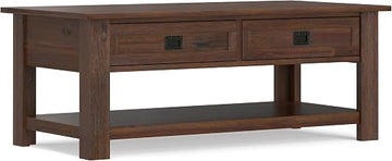 SIMPLIHOME Rayburn 38" Wide Solid Wood Drum Coffee Table in White Wash