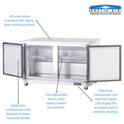 60-Inch Two-Door Undercounter Worktop Refrigerator by Arctic Air – 60-Inch, 15.5 cubic_feet, Silver, Model AUC60R