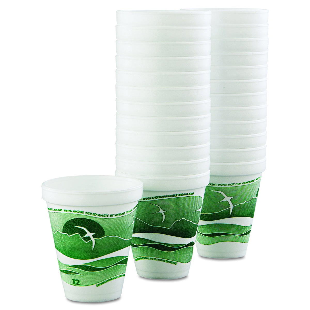 Dart 12 oz Insulated Foam Hot/Cold Cup – Green Horizon Print, 12J16H (1,000 Count)