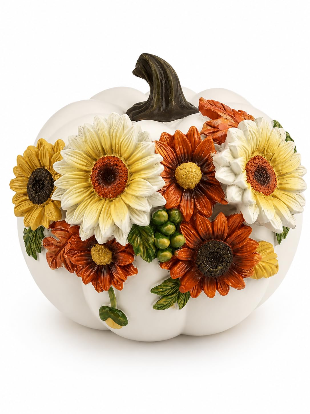 iStatue Floral Pumpkin Figurine, Hand Painted Resin, Small