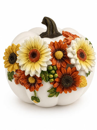 iStatue Floral Pumpkin Figurine, Hand Painted Resin, Small