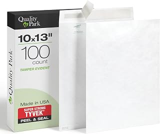 Quality Park Tyvek Envelopes,Large 10x13 Mailers,Easy-to-Open Tamper Evident Pull Strip,Rip,Puncture&Water Resistant Self Sealing Mailing Envelopes for Lightweight Shipping,White,100 Count (Pack of 5)