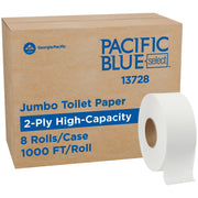 Pacific Blue Select by PRO Jumbo Jr 2-Ply High-Capacity Toilet Paper by Georgia-Pacific – 1000 Feet (Pack of 8), Paper, White, Pack of 8, Model 13728
