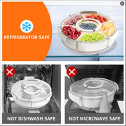 AYauGamA Rotating Divided Serving Tray, 6 Compartments with Lid and Handle, White