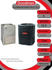 3 Ton 15.2 SEER2 R-32 Central Air Conditioning System with Wall-Mount Air Handler & 10 kW Electric Heat (GLXS5BA by Goodman – 3 tons, Gray, Pack of 2