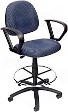 Tweed-Upholstered Drafting Stool with Footring and Loop Arms, Adjustable-Height Office Task Chair with Nylon Base and Casters