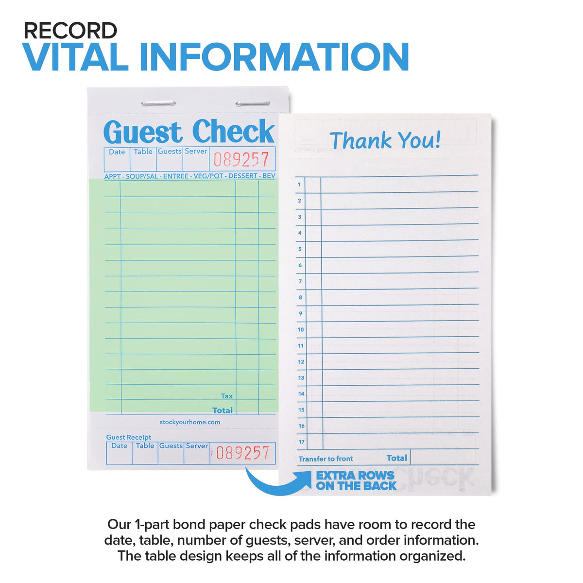 Green Guest Check Books for Servers (20 Pack) Server Note Pads by Stock Your Home – 20 Pack, Paper, Green, Model 1296