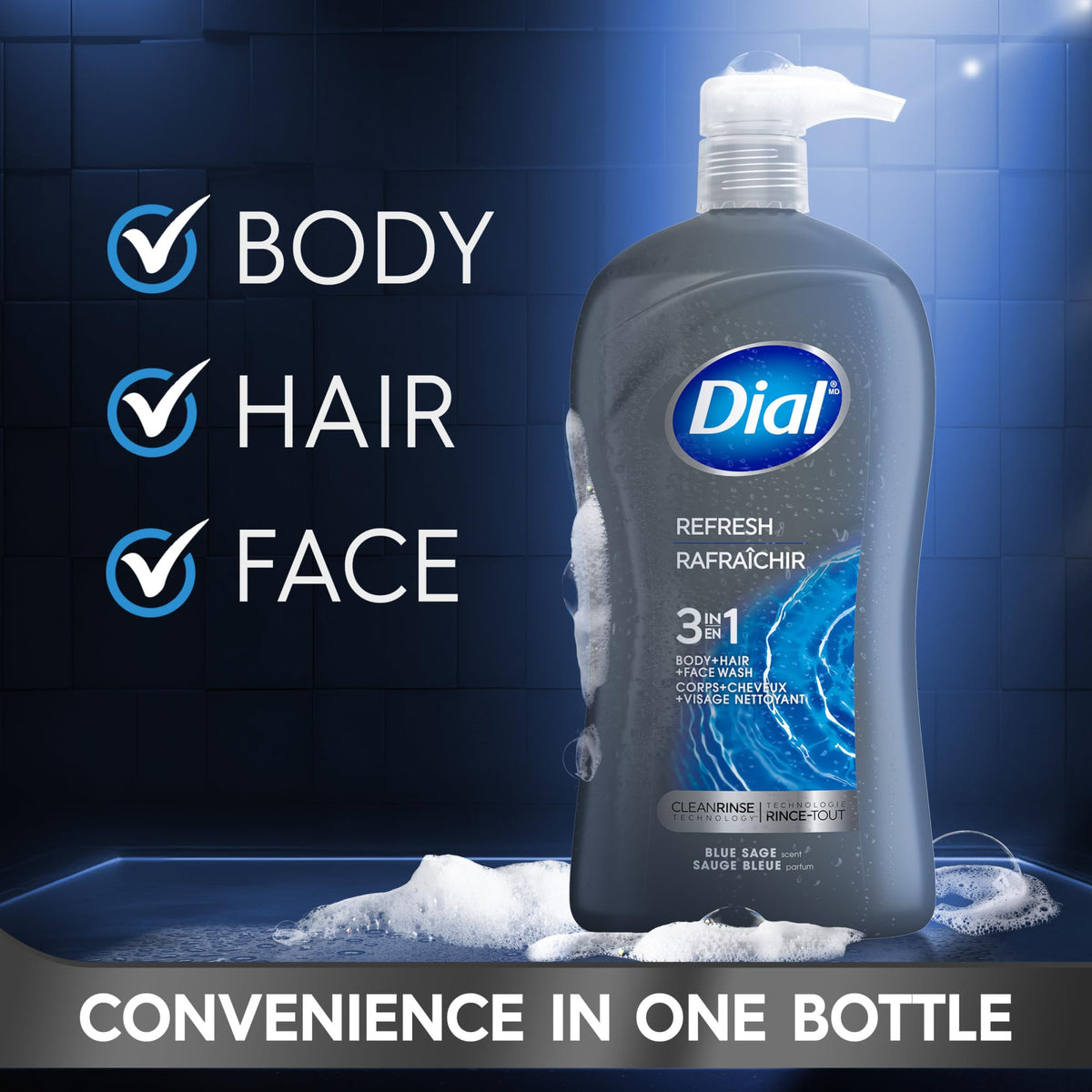 Men 3 in 1 Body by Dial – 32 Fl Oz (Pack of 1), black