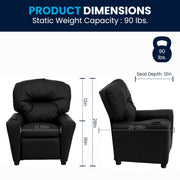 Chandler LeatherSoft Kids Recliner with Cup Holder and Safety Recline by Flash Furniture – 25" - 39"D x 24.5"W x 28"H, Model BT-7950-KID-BK-LEA-GG