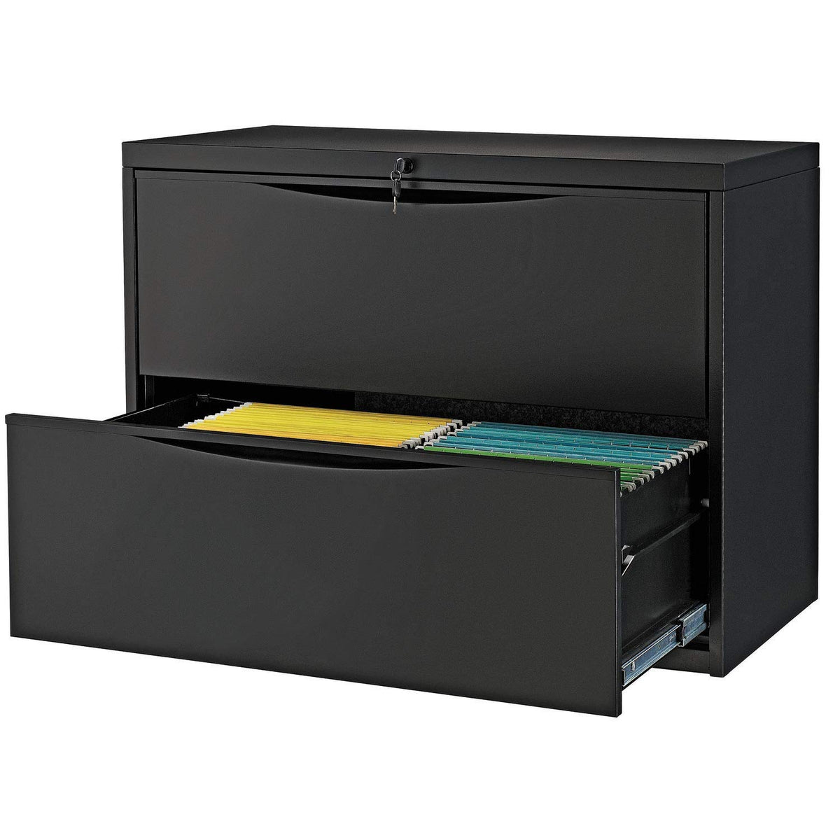 36" W Premium Lateral File Cabinet by Global Industrial – 36 inches (W) x 28 inches (H) x 18 inches (D), Alloy Steel, Black, Model LF-36-2D-BLACK
