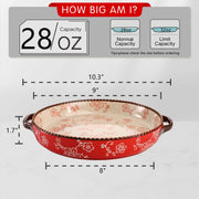 AVLA Ceramic Pie Pan Set, 9 Inch Round with Handles, 28 Ounce, Sakura Red