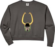 Women's Marvel Comics Loki Horned Helmet Portrait Comfort Colors Crop Sweatshirt