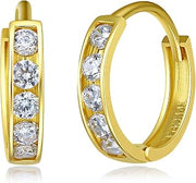 Ladies 14k Yellow Gold Polished 2mm CZ Channel-set Hoop Huggies Earrings (10 x 10 mm)