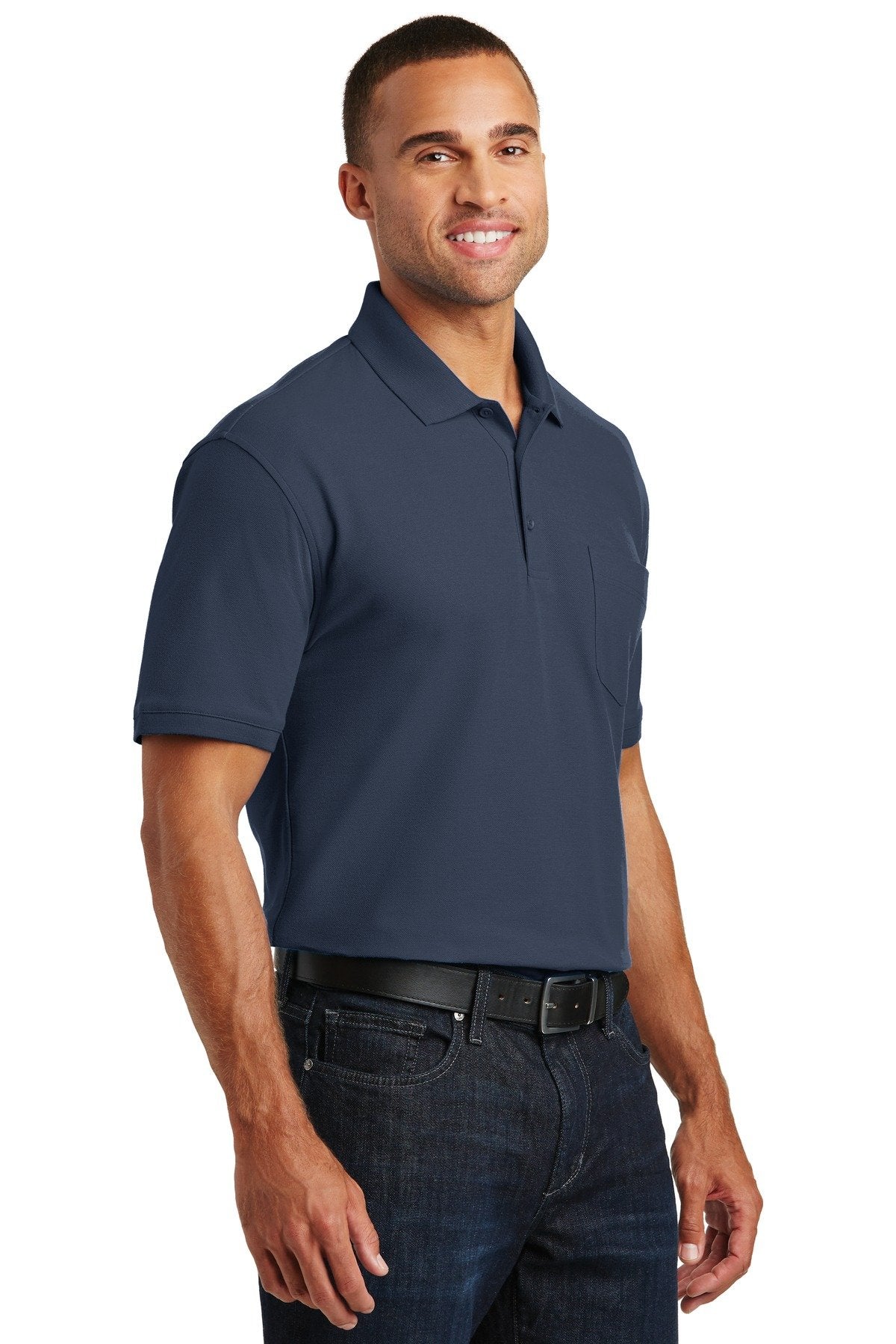Unisex Core Classic Pique Pocket Polo by Port Authority – X-Large, Cotton, River Blue Navy, Model 1145275