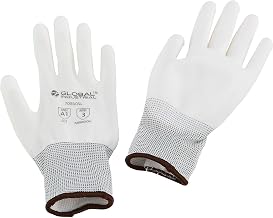 Global Industrial Flat Polyurethane Coated Gloves, Large, White, Lot of 12