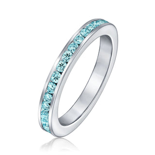 Channel Set Aqua CZ Eternity Band Ring Sterling Silver Stacking by Bling Jewelry – 6, Metal, Aqua, Model SI-RC102000-AQ-6