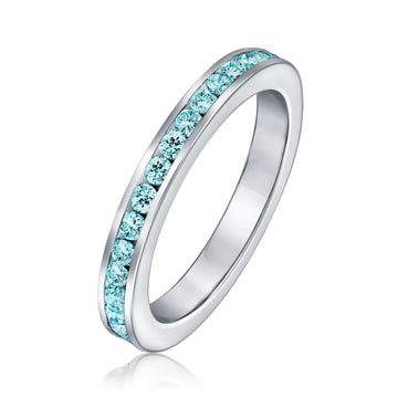 Channel Set Aqua CZ Eternity Band Ring Sterling Silver Stacking by Bling Jewelry – 6, Metal, Aqua, Model SI-RC102000-AQ-6
