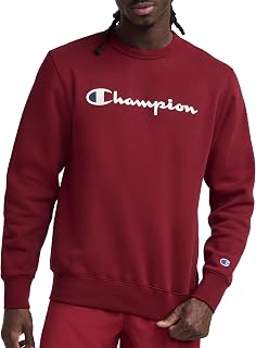 Champion Men’s Powerblend Crewneck Sweatshirt,Classic Script Logo, Pomegranate - Classic Script Logo, 5X-Large