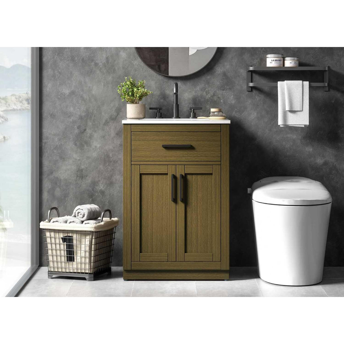 Alden Bathroom Vanity Chestnut Brown by Lighting Design – Wood, Chestnut Brown, Model VF29724MCB