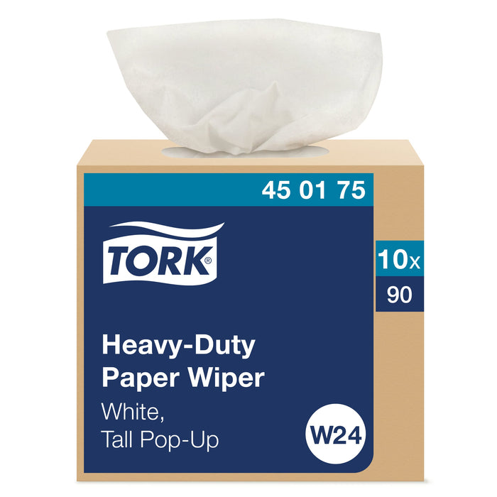 Tork Heavy Duty Paper Wiper White W24, Pop-Up Box, 10 x 90 Sheets, 450175