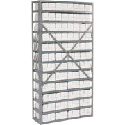 Open Bin Shelving w/13 Shelves & 72 White Bins by Global Industrial – 12"L x 36"W x 73"H, Alloy Steel, Grey, Model 235006