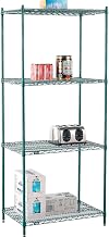 Nexel Poly-Green, 4 Tier, Wire Shelving Starter Unit, 36"W x 21"D x 86"H