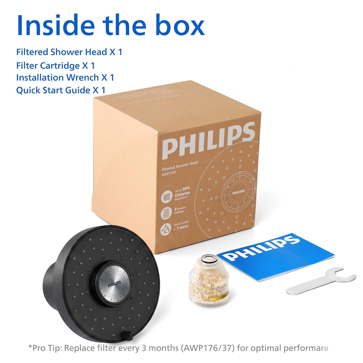 PHILIPS Aged Pewter / Filtered Shower Head / 1 Showerhead Filters