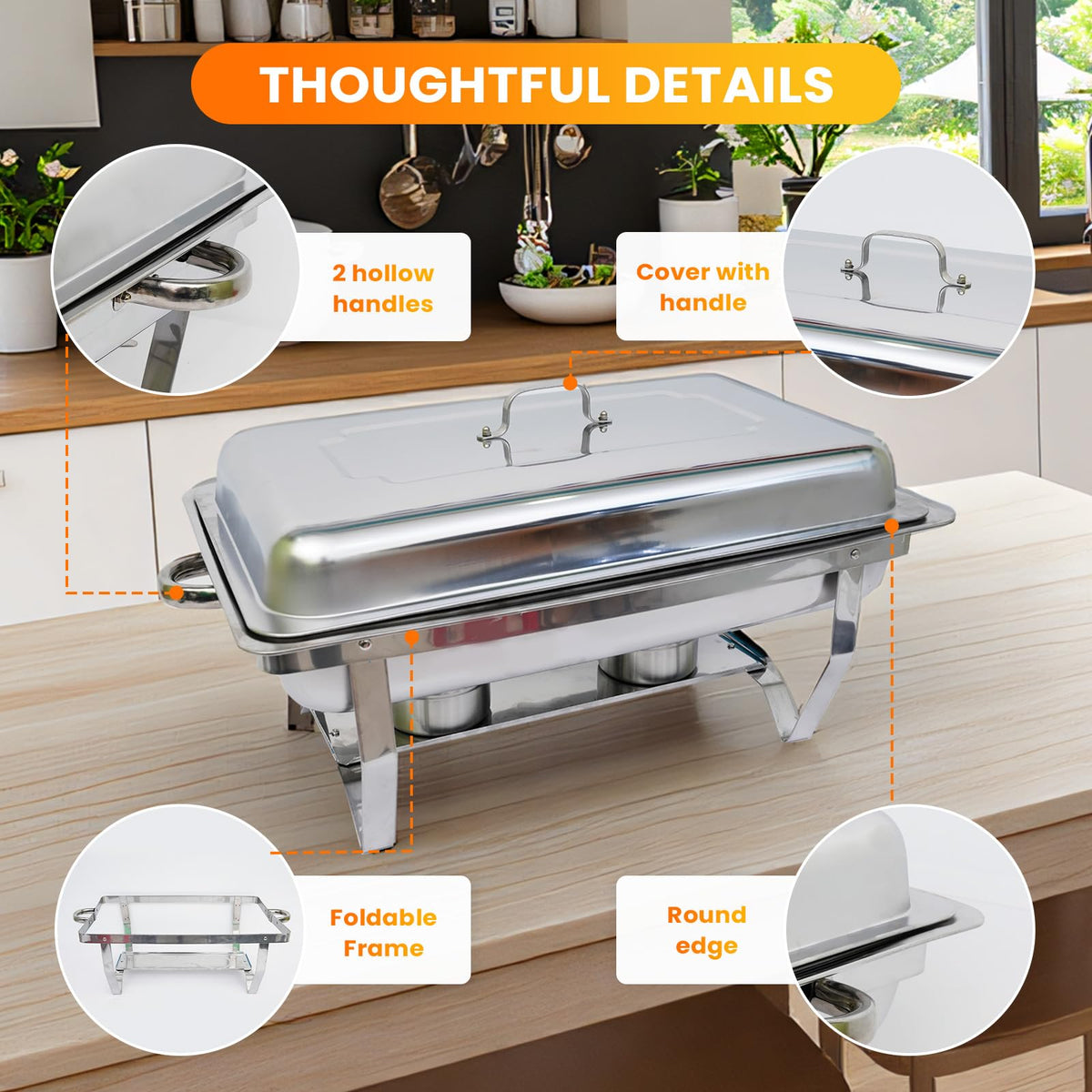 Powerfuel Chafing Dishes, 11 Quart Rectangular Stainless Steel, 4 Pack Silver